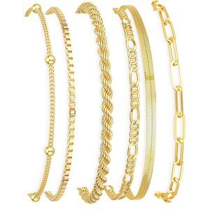 Gold Bracelets for Women Waterproof, 14K Gold Plated Jewelry Sets Trendy Thin Da